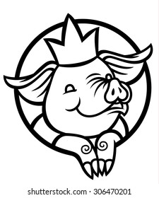 cute funny cartoon pig with a royal crown