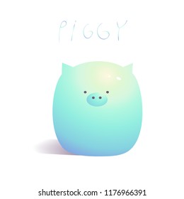 Cute and funny cartoon piggy-bubble Anime style Pig is a symbol of Chinese New Year. Lettering PIGGY. Vector  illustration. 
