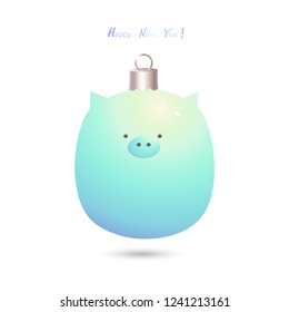 Cute and funny cartoon piggy-bubble Anime style.Christmas-tree decorations Sigs is a symbol of Chinese New Year. Lettering HAPPY NEW YEAR Vector  illustration. Set for patch,stickers and your design.