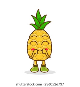 Cute, funny cartoon pineapple character. Illustration of a cute pineapple character who is pleased