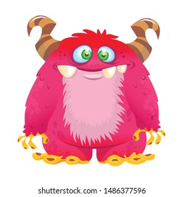 Cute and funny cartoon pink monster. Vector illustration