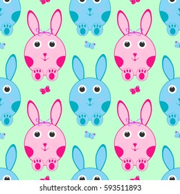 cute funny cartoon rabbits seamless pattern vector illustration