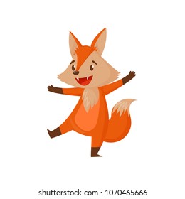 Cute funny cartoon red fox character having fun vector Illustration on a white background