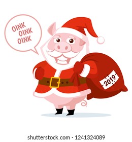 Cute funny cartoon Santa Claus Pig Vector illustration