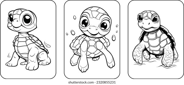 Divertida página de dibujos animados sobre el mar de los animales Colores de tortugas para niños