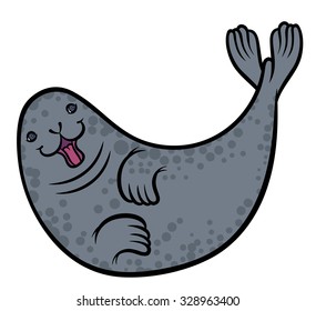 Cute funny cartoon seal - harbor seal or true seal - vector hand drawing