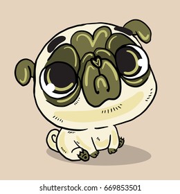 Cute Funny Cartoon Sitting Pug
