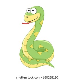 Cute funny cartoon snake. Vector illustration. Cartoon reptile. Vector reptile isolated on white background.