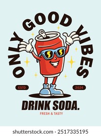 Un diseño lindo y divertido de la mascota del personaje de la soda de dibujos animados