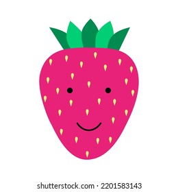 Cute, funny cartoon strawberry character. Emotions. Food smilie. Vector illustration for children. 