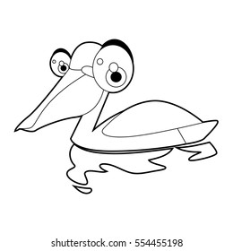 Cute funny cartoon style coloring bird illustration. Pelican