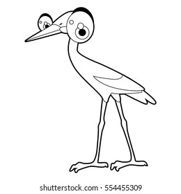 Cute funny cartoon style coloring bird illustration. Stork