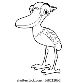 Cute funny cartoon style coloring bird illustration. Shoebill