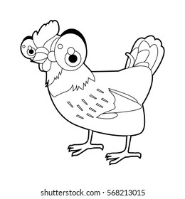 Cute funny cartoon style coloring bird illustration. Chicken
