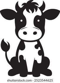 Cute funny cartoon style cow silhouette illustration on a white background