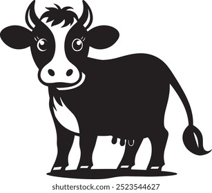 Cute funny cartoon style cow silhouette illustration on a white background
