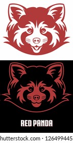 Cute, funny cartoon style red panda face, vector logo design element.