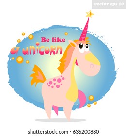 Cute funny cartoon style unicorn. Vector illustration for your designs.Fairy tail horse. Element for children book decoration, sticker, poster, banner, print, wallpaper.