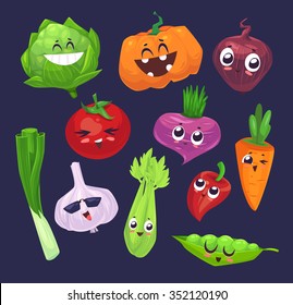 Cute  and funny cartoon vegetables characters. Best friends set two. Vector stock illustration