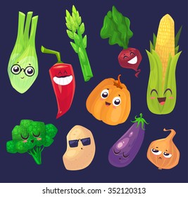 Cute  and funny cartoon vegetables characters. Best friends set. Vector stock illustration