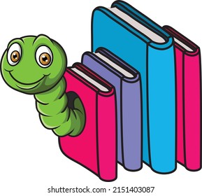 Cute funny cartoon Worm and book vector art and illustration