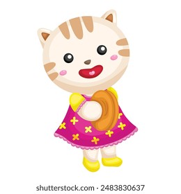 Cute and Funny Cat Animal Musical Musicians Playing Cartoon Illustration Vector Clipart Sticker