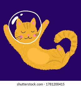 Cute funny cat astronaut in space. Print for kids t-shirts and clothes. Vector illustration.