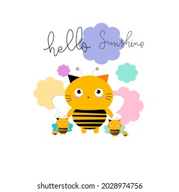Cute funny cat in bee costume suit. Fashion modern style for domestic animals concept flat cartoon graphic design illustration