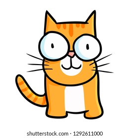 Cute and funny cat with big eyes smiling and standing  - vector.