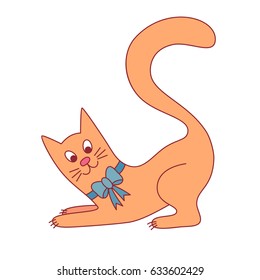 Cute funny cat with bow colorful vector character cartoon pet