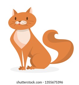 Cute funny cat with brown fur sitting. Adorable pet having fun. Cute kitten. Isolated vector illustration in cartoon style