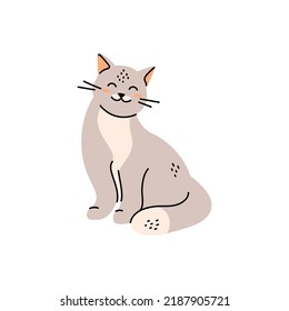 Cute and funny cat. Cartoon cat or kitty character with scandinavian pastel color. Pet animal isolated on white background
