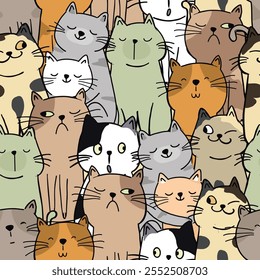 Cute funny cat cartoon seamless pattern