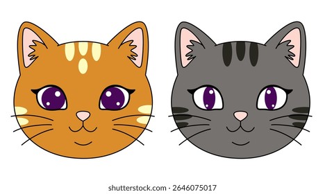 cute funny cat characters faces, animals emtion, cat face. vector cartoon cat faces for design.