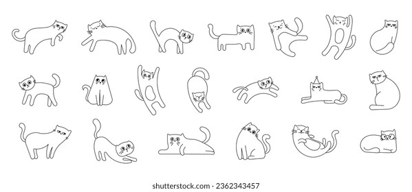 Cute funny cat. Coloring Page. Kitten character ccartoon. Vector drawing. Collection of design elements.