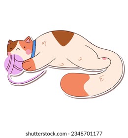 Cute and funny cat doodle vector sticker.Cartoon cat,kitten character design with flat color.Vector illustration