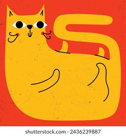 Cute and funny cat doodle vector geometric illustration. Cartoon cat or kitten characters design with flat color in cute pose. isolated on the background.