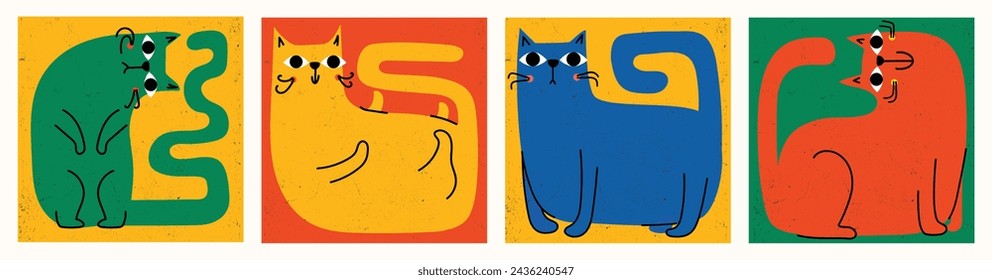 Cute and funny cat doodle vector geometric illustration. Cartoon cat or kitten characters design with flat color in cute pose. isolated on the background.