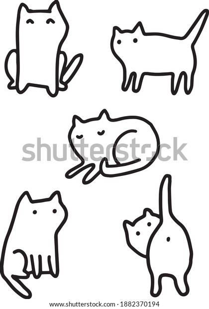 Cute Funny Cat Drawing Line Stock Vector (Royalty Free) 1882370194 ...