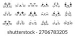 cute funny cat faces doodle hand drawn icon set. Outline drawing cats emotions different mood happy or sad line clipart symbol collection. Vector illustration