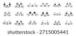 cute funny cat faces doodle hand drawn icon set. Outline drawing cats emotions different mood happy or sad line clipart symbol collection. Vector illustration