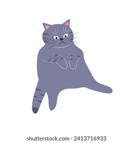 Cute funny cat. Fat pet animal. Cartoon character. Flat vector illustration.