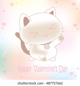 Cute funny cat , happy valentine's day card. vector illustration