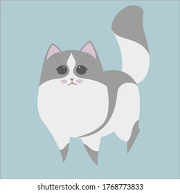süße lustige Katze kawaii Vektorgrafik flach einzelne Vorlagengrafik Aufkleber blauer Hintergrund