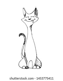 Cute funny cat kitten. Cartoon animal - hand drawn doodle illustration