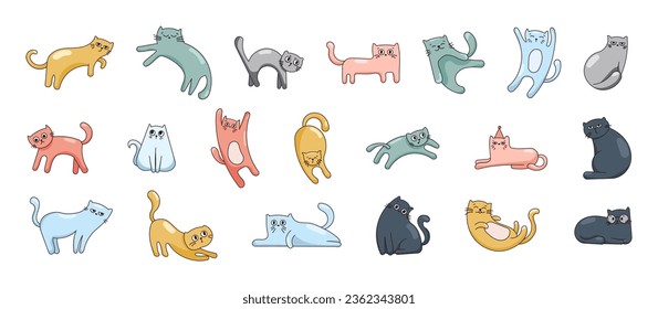 Cute funny cat. Kitten character cartoon. Vector drawing. Collection of design elements.