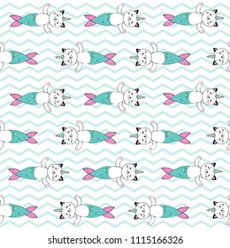 A cute funny cat with a mermaid's tail seamless pattern