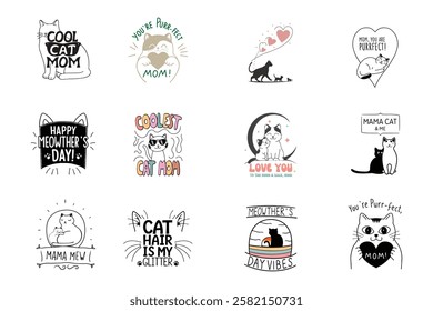 Cute and Funny Cat Mom Quotes | Hand-Drawn Cat Lover Typography Designs for T-Shirts, Mugs, Stickers and Gifts