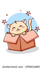  Cute and funny cat on the box animal cartoon illustration