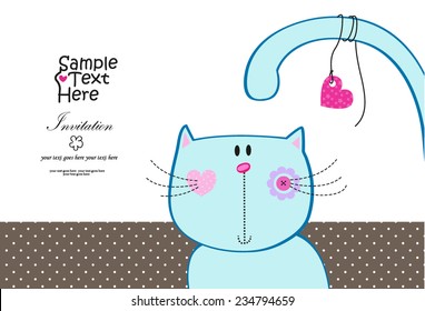 Cute funny cat and a pink heart